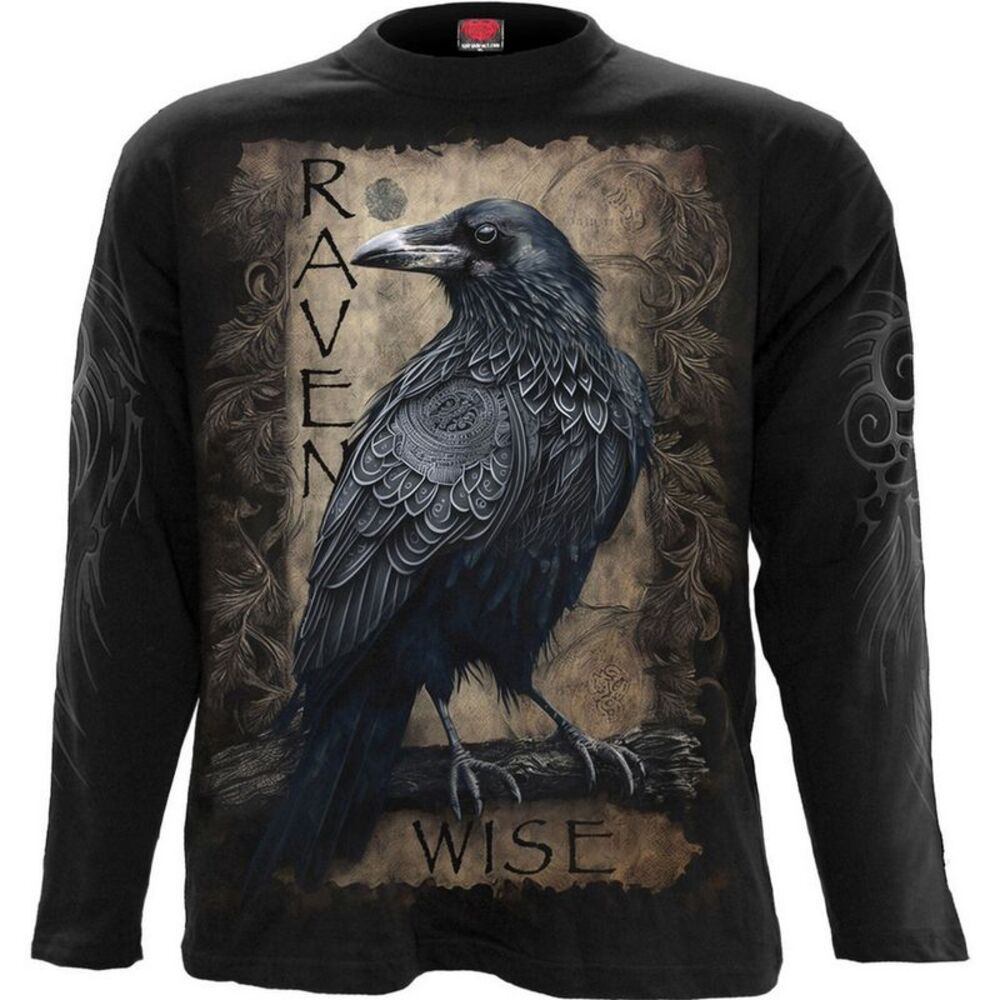 Spiral Direct Unisex Adult Raven Wise Back Print Long-Sleeved T-Shirt / Black